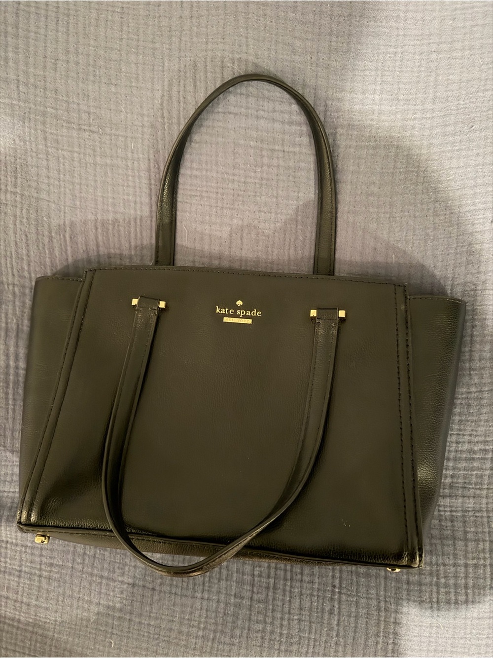 kate spade Black Leather Structured Tote with Gold Hardware